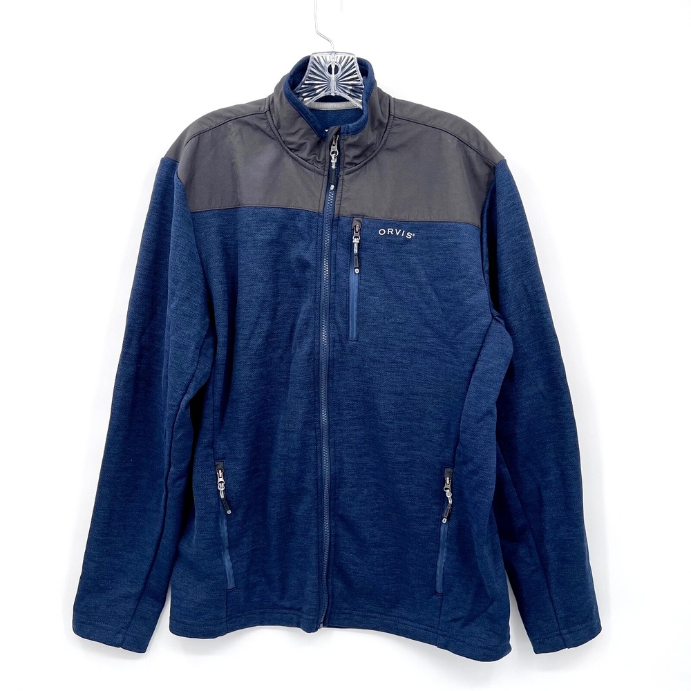 ORVIS Men's Size Medium Navy Blue & Dark Gray Full-Zip Polyester/Fleece Jacket